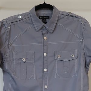 INC Casual Button-Up Short-Sleeve Solid Light Grey